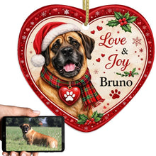 Load image into Gallery viewer, English Mastiff Christmas Ornament - Love &amp; Joy Heart Shaped Portrait - Personalize with Photo and Name-Christmas Ornament-Christmas,Christmas Ornament,English Mastiff,Personalize Artwork-1