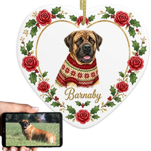 Load image into Gallery viewer, English Mastiff Ornament - Personalized Heart Shaped Christmas Rose Border - with Name-Christmas Ornament-Christmas,Christmas Ornament,English Mastiff,Personalize Artwork-1