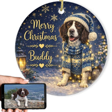Load image into Gallery viewer, English Springer Spaniel Christmas Ornament - Cozy Winter Pet Portrait Design - Personalize with Photo and Name-Christmas Ornament-Christmas,Christmas Ornament,Personalize Artwork-1