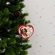 Load image into Gallery viewer, English Springer Spaniel Christmas Ornament - Love &amp; Joy Heart Shaped Portrait - Personalize with Photo and Name-Christmas Ornament-Christmas,Christmas Ornament,English Springer Spaniel,Personalize Artwork-3