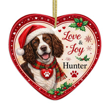 Load image into Gallery viewer, English Springer Spaniel Christmas Ornament - Love &amp; Joy Heart Shaped Portrait - Personalize with Photo and Name-Christmas Ornament-Christmas,Christmas Ornament,English Springer Spaniel,Personalize Artwork-4