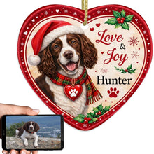 Load image into Gallery viewer, English Springer Spaniel Christmas Ornament - Love &amp; Joy Heart Shaped Portrait - Personalize with Photo and Name-Christmas Ornament-Christmas,Christmas Ornament,English Springer Spaniel,Personalize Artwork-1