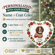 Load image into Gallery viewer, English Springer Spaniel Ornament - Personalized Heart Shaped Christmas Rose Border - with Name-Christmas Ornament-Christmas,Christmas Ornament,English Springer Spaniel,Personalize Artwork-2