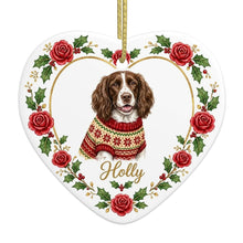 Load image into Gallery viewer, English Springer Spaniel Ornament - Personalized Heart Shaped Christmas Rose Border - with Name-Christmas Ornament-Christmas,Christmas Ornament,English Springer Spaniel,Personalize Artwork-4