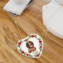 Load image into Gallery viewer, English Springer Spaniel Ornament - Personalized Heart Shaped Christmas Rose Border - with Name-Christmas Ornament-Christmas,Christmas Ornament,English Springer Spaniel,Personalize Artwork-7