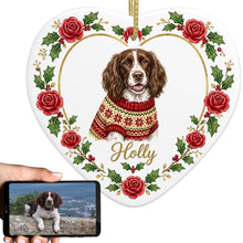 Load image into Gallery viewer, English Springer Spaniel Ornament - Personalized Heart Shaped Christmas Rose Border - with Name-Christmas Ornament-Christmas,Christmas Ornament,English Springer Spaniel,Personalize Artwork-1