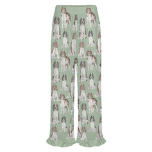 Load image into Gallery viewer, English Springer Spaniel Pajama Pants for Women - Ruffle Hem Design - Watercolor Celebration English Springer Spaniels-Pajamas-Apparel,Dog Mom Gifts,English Springer Spaniel,Pajamas-11