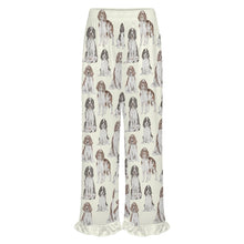 Load image into Gallery viewer, English Springer Spaniel Pajama Pants for Women - Ruffle Hem Design - Watercolor Celebration English Springer Spaniels-Pajamas-Apparel,Dog Mom Gifts,English Springer Spaniel,Pajamas-17