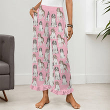 Load image into Gallery viewer, English Springer Spaniel Pajama Pants for Women - Ruffle Hem Design - Watercolor Celebration English Springer Spaniels-Pajamas-Apparel,Dog Mom Gifts,English Springer Spaniel,Pajamas-2