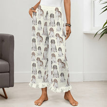 Load image into Gallery viewer, English Springer Spaniel Pajama Pants for Women - Ruffle Hem Design - Watercolor Celebration English Springer Spaniels-Pajamas-Apparel,Dog Mom Gifts,English Springer Spaniel,Pajamas-4