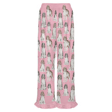 Load image into Gallery viewer, English Springer Spaniel Pajama Pants for Women - Ruffle Hem Design - Watercolor Celebration English Springer Spaniels-Pajamas-Apparel,Dog Mom Gifts,English Springer Spaniel,Pajamas-7
