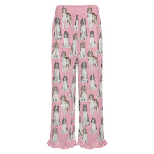 Load image into Gallery viewer, English Springer Spaniel Pajama Pants for Women - Ruffle Hem Design - Watercolor Celebration English Springer Spaniels-Pajamas-Apparel,Dog Mom Gifts,English Springer Spaniel,Pajamas-8