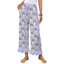 Load image into Gallery viewer, English Springer Spaniel Pajama Pants for Women - Ruffle Hem Design - Watercolor Celebration English Springer Spaniels-Pajamas-Apparel,Dog Mom Gifts,English Springer Spaniel,Pajamas-Lavender-S-20