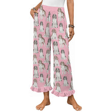 Load image into Gallery viewer, English Springer Spaniel Pajama Pants for Women - Ruffle Hem Design - Watercolor Celebration English Springer Spaniels-Pajamas-Apparel,Dog Mom Gifts,English Springer Spaniel,Pajamas-Pink-S-19