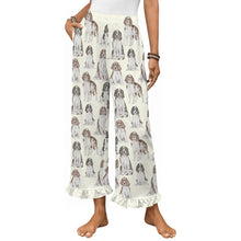 Load image into Gallery viewer, English Springer Spaniel Pajama Pants for Women - Ruffle Hem Design - Watercolor Celebration English Springer Spaniels-Pajamas-Apparel,Dog Mom Gifts,English Springer Spaniel,Pajamas-White-S-21