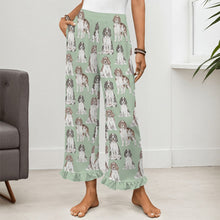 Load image into Gallery viewer, English Springer Spaniel Pajama Pants for Women - Ruffle Hem Design - Watercolor Celebration English Springer Spaniels-Pajamas-Apparel,Dog Mom Gifts,English Springer Spaniel,Pajamas-1