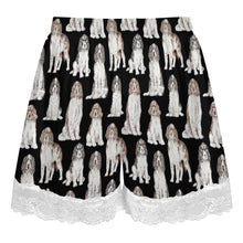Load image into Gallery viewer, English Springer Spaniel Shorts for Women - Lace Trim Design - Watercolor Celebration English Springer Spaniels-Pajamas-Apparel,Dog Mom Gifts,English Springer Spaniel,Pajamas-5