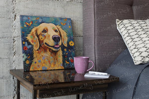 Euphoria in Bloom Golden Retriever Framed Wall Art Poster-Art-Dog Art, Golden Retriever, Home Decor, Poster-Framed Light Canvas-Small - 8x8"-1