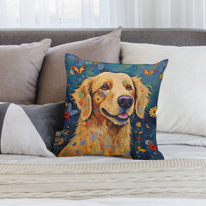 Euphoria in Bloom Golden Retriever Plush Pillow Case-Cushion Cover-Dog Dad Gifts, Dog Mom Gifts, Golden Retriever, Home Decor, Pillows-2