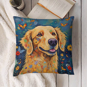 Euphoria in Bloom Golden Retriever Plush Pillow Case-Cushion Cover-Dog Dad Gifts, Dog Mom Gifts, Golden Retriever, Home Decor, Pillows-4