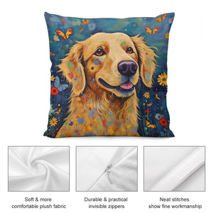 Euphoria in Bloom Golden Retriever Plush Pillow Case-Cushion Cover-Dog Dad Gifts, Dog Mom Gifts, Golden Retriever, Home Decor, Pillows-5