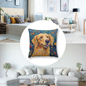 Euphoria in Bloom Golden Retriever Plush Pillow Case-Cushion Cover-Dog Dad Gifts, Dog Mom Gifts, Golden Retriever, Home Decor, Pillows-8