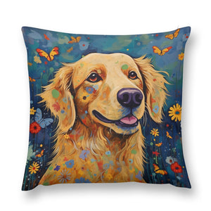 Euphoria in Bloom Golden Retriever Plush Pillow Case-Cushion Cover-Dog Dad Gifts, Dog Mom Gifts, Golden Retriever, Home Decor, Pillows-12 "×12 "-1