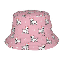 Load image into Gallery viewer, Eye Patch White Bull Terrier Love Bucket Hat-Hats &amp; Caps-Accessories,Bull Terrier,Dog Dad Gifts,Dog Mom Gifts,Hats-Light Pink-One Size-49