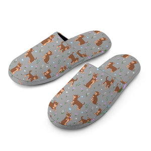 Flower Garden Chocolate Chihuahuas Women's Cotton Mop Slippers-Footwear-Accessories, Chihuahua, Slippers-4