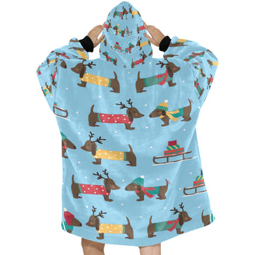 Merry Christmas Chocolate Dachshunds Blanket Hoodie for Women - 4 Colors-Apparel-Apparel, Blankets, Dachshund-2