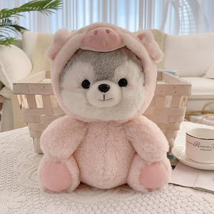 Fancy Dress Huskies Small Stuffed Animal Plush Toys-Stuffed Animals-Home Decor, Siberian Husky, Stuffed Animal-Small-Pink Pig-2