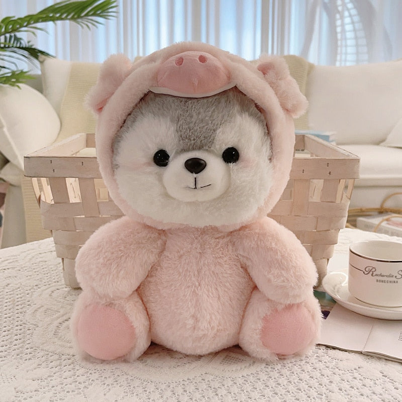Fancy Dress Huskies Small Stuffed Animal Plush Toys-Stuffed Animals-Home Decor, Siberian Husky, Stuffed Animal-Small-Pink Pig-2