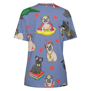 Fancy Dress Pugs All Over Print Women's Cotton T-Shirt - 4 Colors-Apparel-Apparel, Pug, Pug - Black, Shirt, T Shirt-2XS-DarkGray-10
