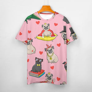 Fancy Dress Pugs All Over Print Women's Cotton T-Shirt - 4 Colors-Apparel-Apparel, Pug, Pug - Black, Shirt, T Shirt-2XS-DarkGray-11