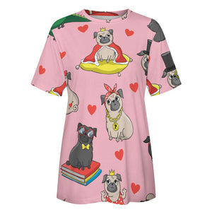 Fancy Dress Pugs All Over Print Women's Cotton T-Shirt - 4 Colors-Apparel-Apparel, Pug, Pug - Black, Shirt, T Shirt-2XS-DarkGray-12