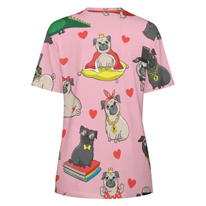 Fancy Dress Pugs All Over Print Women's Cotton T-Shirt - 4 Colors-Apparel-Apparel, Pug, Pug - Black, Shirt, T Shirt-2XS-DarkGray-13