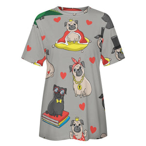 Fancy Dress Pugs All Over Print Women's Cotton T-Shirt - 4 Colors-Apparel-Apparel, Pug, Pug - Black, Shirt, T Shirt-2XS-DarkGray-14