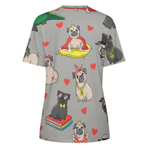 Fancy Dress Pugs All Over Print Women's Cotton T-Shirt - 4 Colors-Apparel-Apparel, Pug, Pug - Black, Shirt, T Shirt-2XS-DarkGray-15