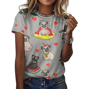 Fancy Dress Pugs All Over Print Women's Cotton T-Shirt - 4 Colors-Apparel-Apparel, Pug, Pug - Black, Shirt, T Shirt-2XS-DarkGray-16