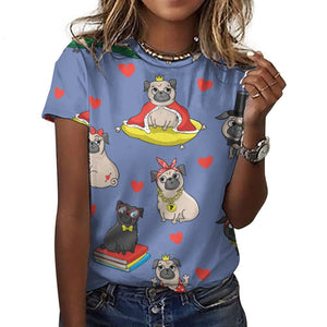 Fancy Dress Pugs All Over Print Women's Cotton T-Shirt - 4 Colors-Apparel-Apparel, Pug, Pug - Black, Shirt, T Shirt-2XS-DarkGray-18
