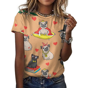 Fancy Dress Pugs All Over Print Women's Cotton T-Shirt - 4 Colors-Apparel-Apparel, Pug, Pug - Black, Shirt, T Shirt-2XS-DarkGray-19