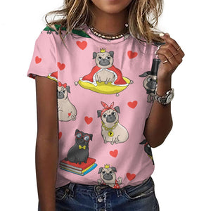 Fancy Dress Pugs All Over Print Women's Cotton T-Shirt - 4 Colors-Apparel-Apparel, Pug, Pug - Black, Shirt, T Shirt-2XS-DarkGray-2
