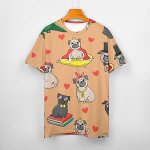 Fancy Dress Pugs All Over Print Women's Cotton T-Shirt - 4 Colors-Apparel-Apparel, Pug, Pug - Black, Shirt, T Shirt-2XS-DarkGray-5