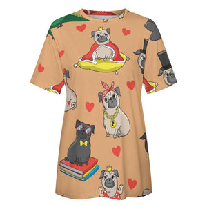 Fancy Dress Pugs All Over Print Women's Cotton T-Shirt - 4 Colors-Apparel-Apparel, Pug, Pug - Black, Shirt, T Shirt-2XS-DarkGray-6