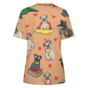 Fancy Dress Pugs All Over Print Women's Cotton T-Shirt - 4 Colors-Apparel-Apparel, Pug, Pug - Black, Shirt, T Shirt-2XS-DarkGray-7