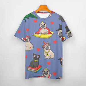 Fancy Dress Pugs All Over Print Women's Cotton T-Shirt - 4 Colors-Apparel-Apparel, Pug, Pug - Black, Shirt, T Shirt-2XS-DarkGray-8