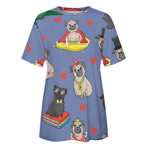 Fancy Dress Pugs All Over Print Women's Cotton T-Shirt - 4 Colors-Apparel-Apparel, Pug, Pug - Black, Shirt, T Shirt-2XS-DarkGray-9