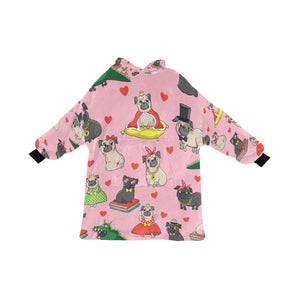 Fancy Dress Pugs Love Blanket Hoodie for Women-Apparel-Apparel, Blankets-Pink-ONE SIZE-1