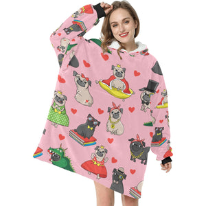 Fancy Dress Pugs Love Blanket Hoodie for Women-Apparel-Apparel, Blankets-3