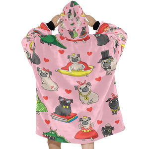 Fancy Dress Pugs Love Blanket Hoodie for Women-Apparel-Apparel, Blankets-4